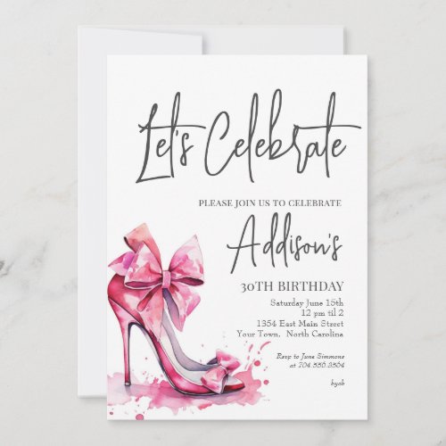 High Heels Pink bow 30th Birthday Party Invitation