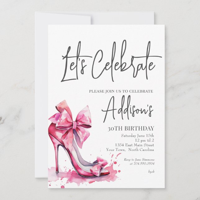 High Heels Pink bow 30th Birthday Party Invitation (Front)
