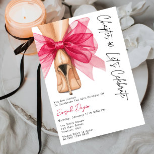 High Heels Pink Bow Forty 40th Birthday Party Invitation