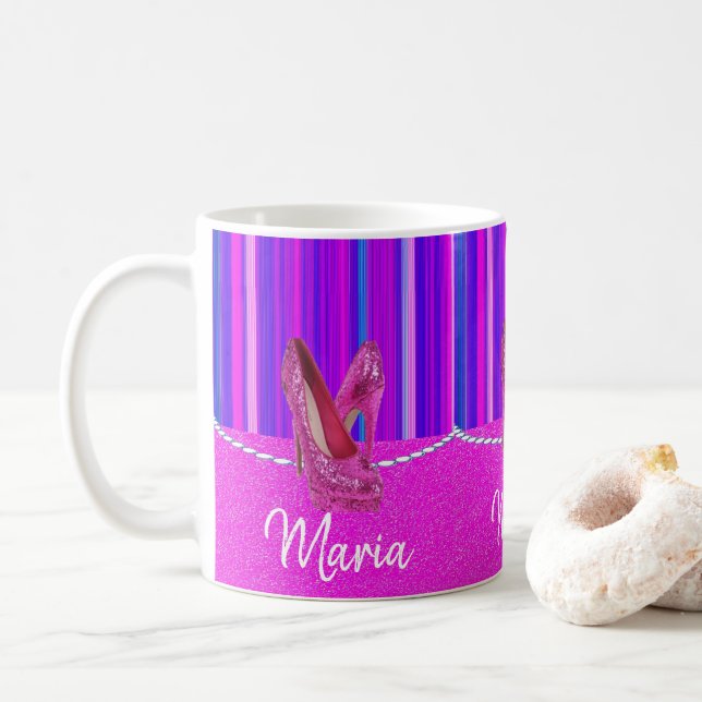 High Heels Pink Purple Stripe Mug (With Donut)