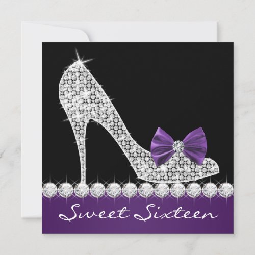High Heels Purple Sweet Sixteen Birthday Party Personalized Invite