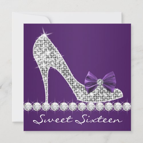 High Heels Purple Sweet Sixteen Birthday Party Custom Invitation