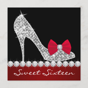 High Heels Red Black Sweet Sixteen Birthday Party Invitation
