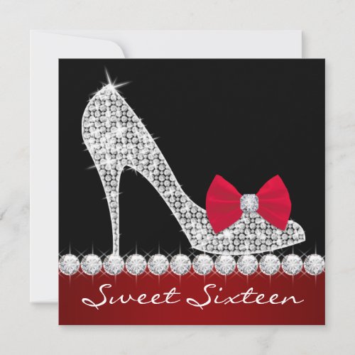 High Heels Red Black Sweet Sixteen Birthday Party Invite
