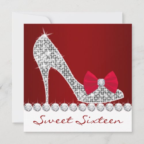 High Heels Red White Sweet Sixteen Birthday Party Invitation