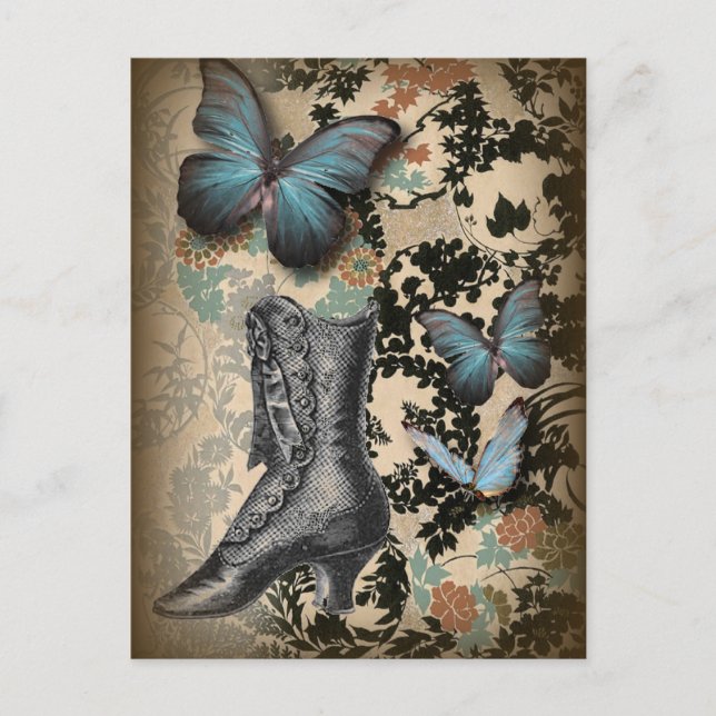 high heels shoe lover black floral victorian postcard (Front)