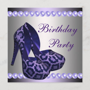 High Heels Shoes Purple Leopard Birthday Party Invitation
