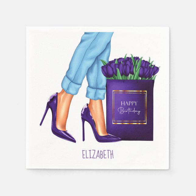 High Heels Shopping Bag Happy Birthday Napkins (Front)
