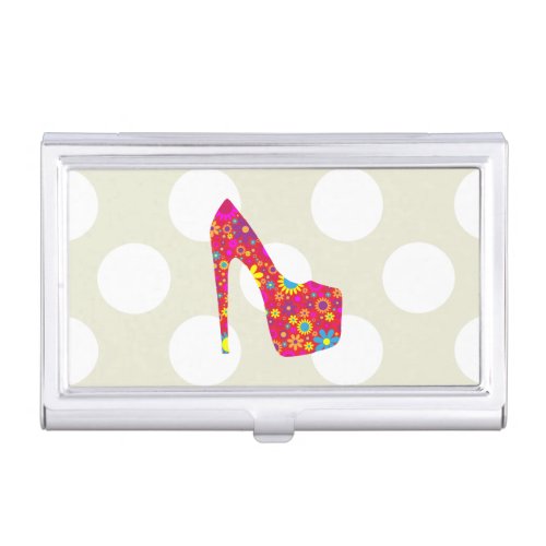 High Heels Stiletto Pumps Flowers Red Shoes Business Card Case