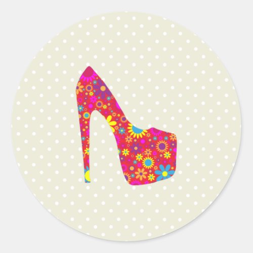 High Heels Stiletto Pumps Flowers Red Shoes Classic Round Sticker