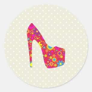 High Heels, Stiletto, Pumps, Flowers, Red Shoes Classic Round Sticker