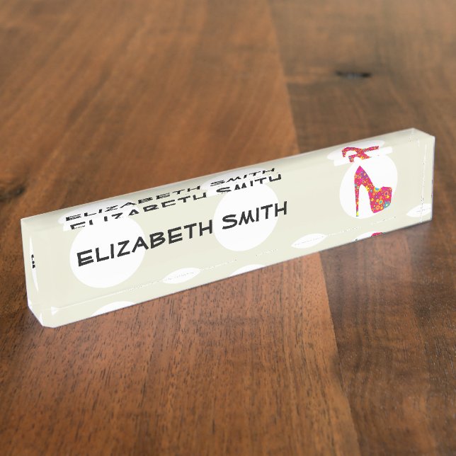 High Heels, Stiletto, Pumps, Flowers, Red Shoes Desk Name Plate (Side)