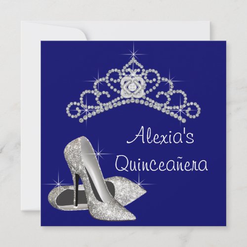 High Heels Tiara Royal Blue Quinceanera Announcements