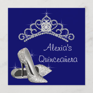High Heels Tiara Royal Blue Quinceanera Invitation
