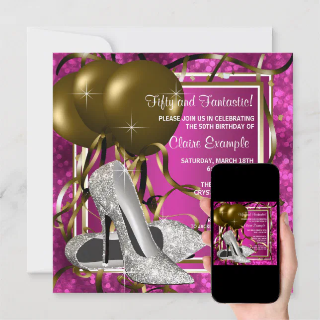 High Heels Womans Hot Pink Birthday Party Invitation Zazzle