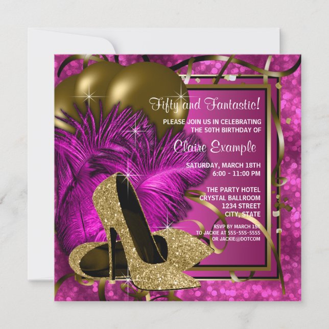 High Heels Womans Hot Pink Birthday Party Invitation (Front)