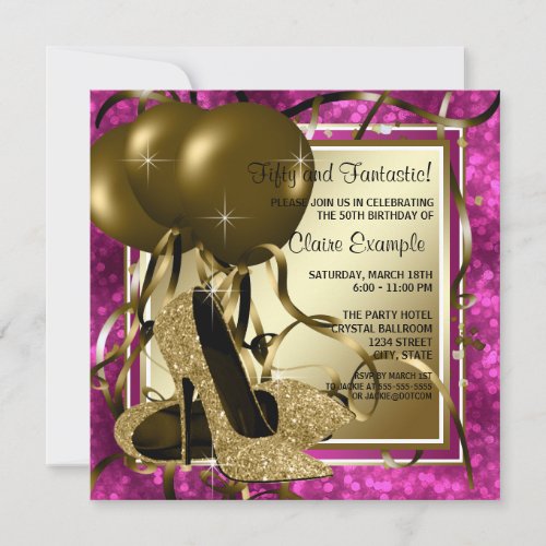 High Heels Womans Hot Pink Birthday Party Announcement