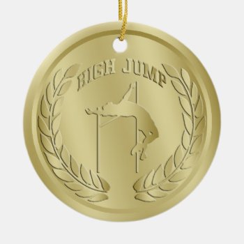 High Jump Gold Toned Medal Ornament by tjssportsmania at Zazzle