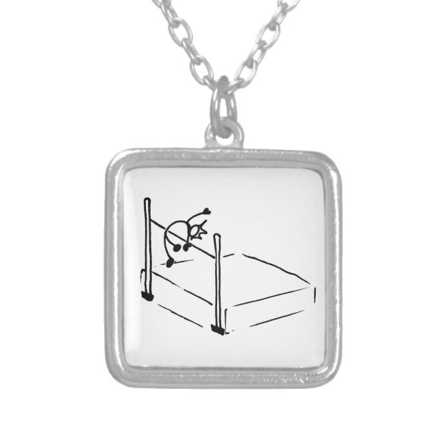 High Jump StickMan Track and Field Silver Plated Necklace (Front)