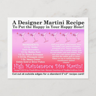 High Maintenance Diva Pink Martini Recipe Postcard