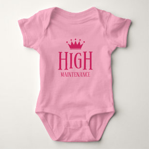 High Maintenance funny pink princess crown girl's Baby Bodysuit