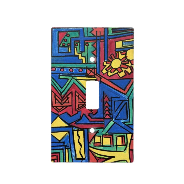 High Noon-Hand Painted Modern Geometric Art Light Switch Cover (Front)