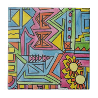 High Noon-Modern Geometric Watercolor Art Ceramic Tile