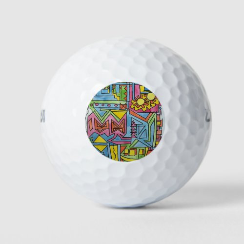 High Noon_Modern Geometric Watercolor Art Golf Balls