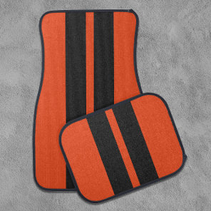 High-Octane Orange 🔶 and Black Racing Stripes Car Floor Mat