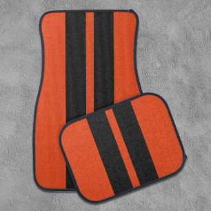 High-Octane Orange 🔶 and Black Racing Stripes Car Floor Mat