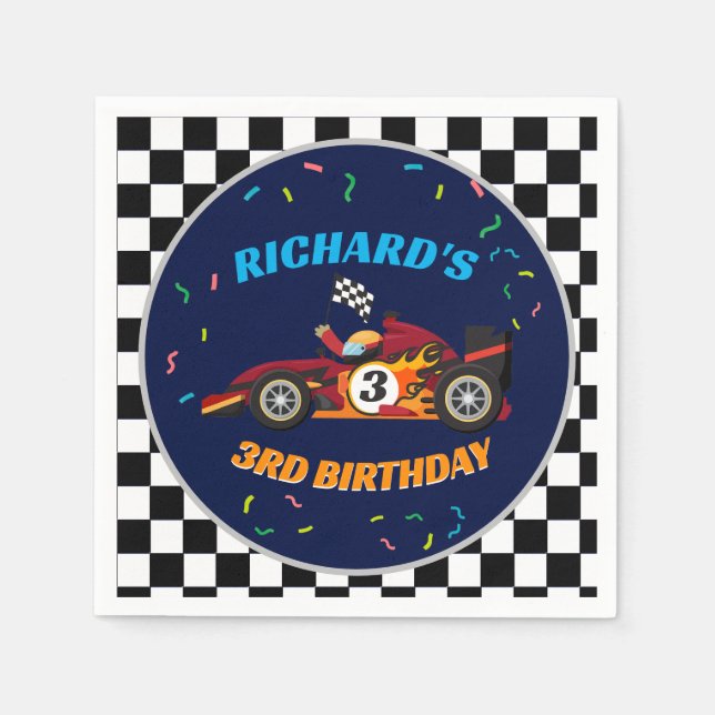 High-Octane Race Car Racing Birthday Navy Blue Napkins (Front)