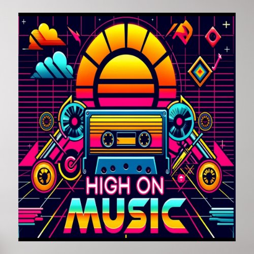 High on music art poster