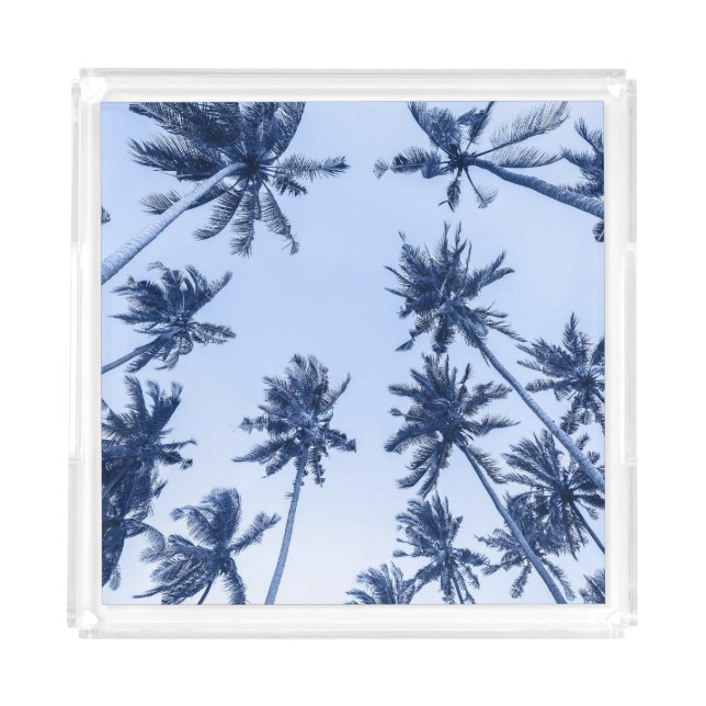 High palm trees, clear blue sky. acrylic tray (Front)