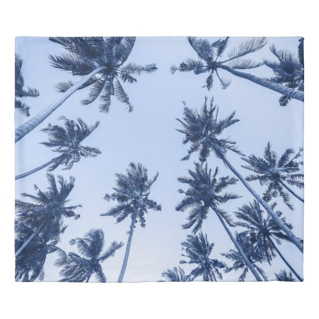 High palm trees, clear blue sky. duvet cover (Front)