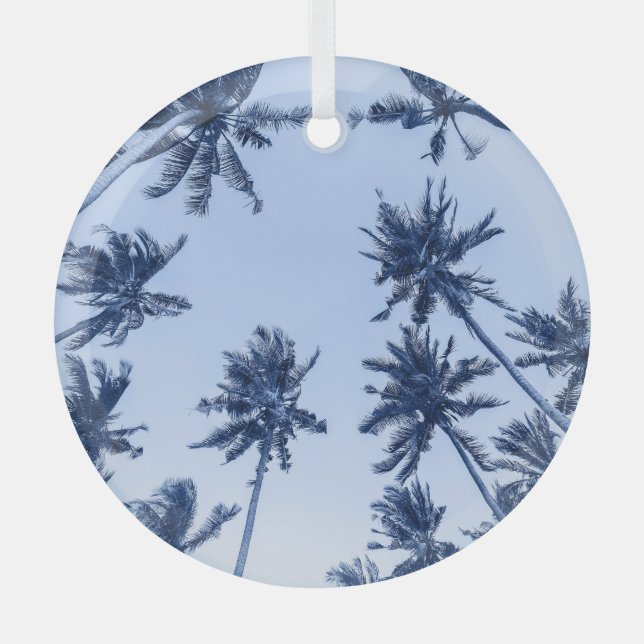 High palm trees, clear blue sky. glass ornament (Front)