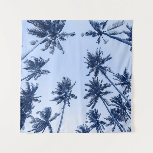 High palm trees, clear blue sky. tapestry (Front)