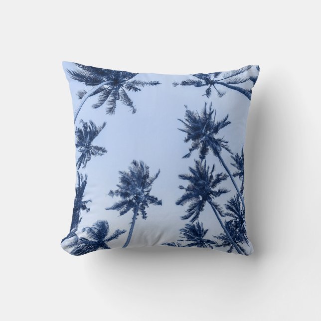 High palm trees, clear blue sky. throw pillow (Front)