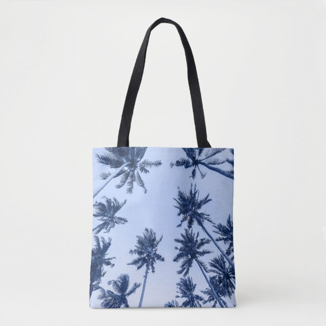 High palm trees, clear blue sky. tote bag (Front)