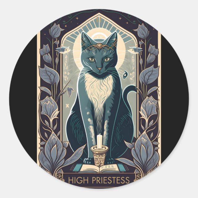High Priestess Cat Tarot Card For Tarot Cat Classic Round Sticker (Front)