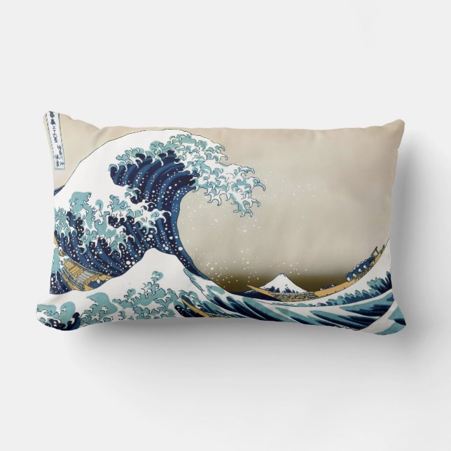 High Quality Great Wave off Kanagawa by Hokusai Lumbar Pillow (Front)