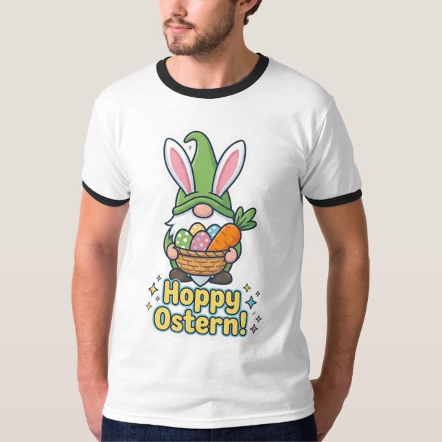 High-quality "Hoppy Easter" gnome illustration T-Shirt (Front)