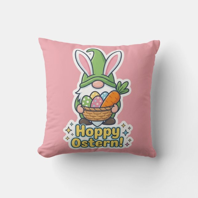 High-quality "Hoppy Easter" gnome illustration Throw Pillow (Front)