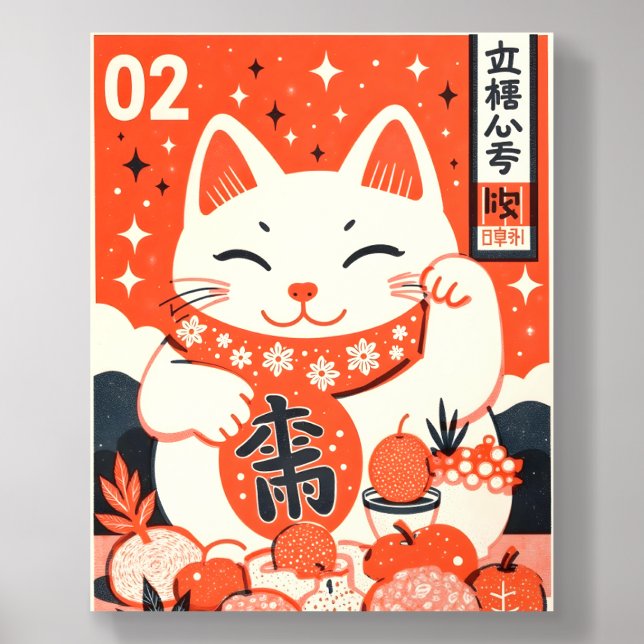 High-Quality Japanese Cat Illustration Acrylic Photo Tile (Front Set)