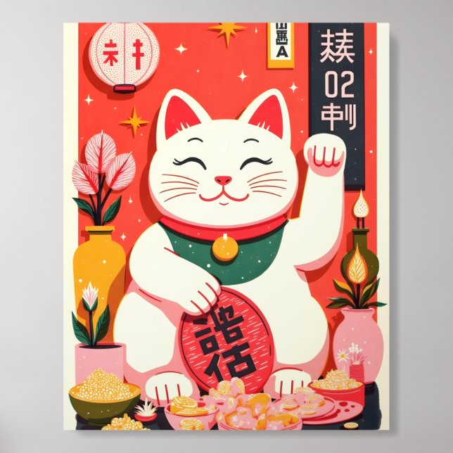 High-Quality Japanese Cat Illustration Acrylic Photo Tile (Front Set)
