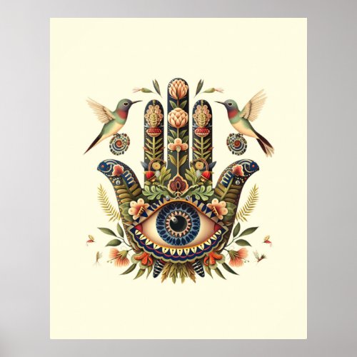 High quality print _ Hamsa with birds