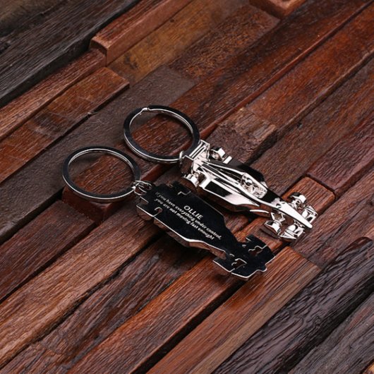 High Quality Stainless Steel Race Car Keychain (Front / Back)