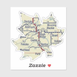 High River Alberta Vintage Map Sticker