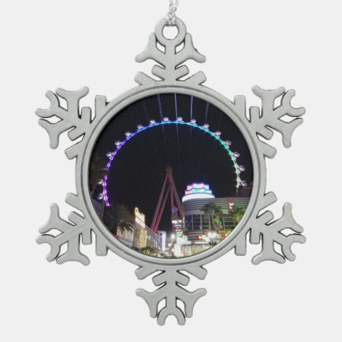 High Roller Ferris Wheel Las Vegas 3 Snowflake Pewter Christmas Ornament