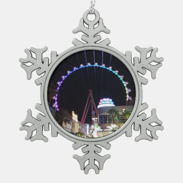 High Roller Ferris Wheel Las Vegas #3 Snowflake Pewter Christmas Ornament (Front)