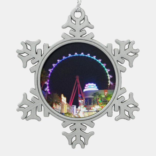 High Roller Ferris Wheel Las Vegas #6 Snowflake Pe Pewter Christmas Ornament (Front)